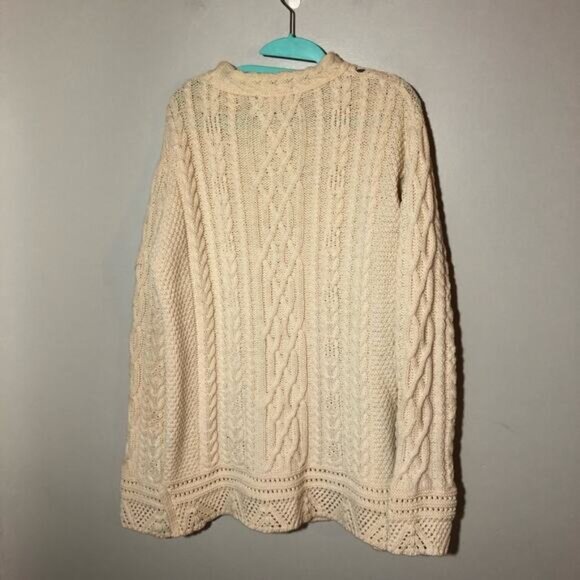 Irish Store womens XL merino wool fisherman cable knit sweater open knit detail - Picture 2 of 11